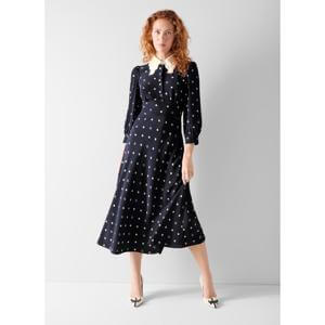 L.K. Bennett Enya Navy Scallop Collar Slik Dress